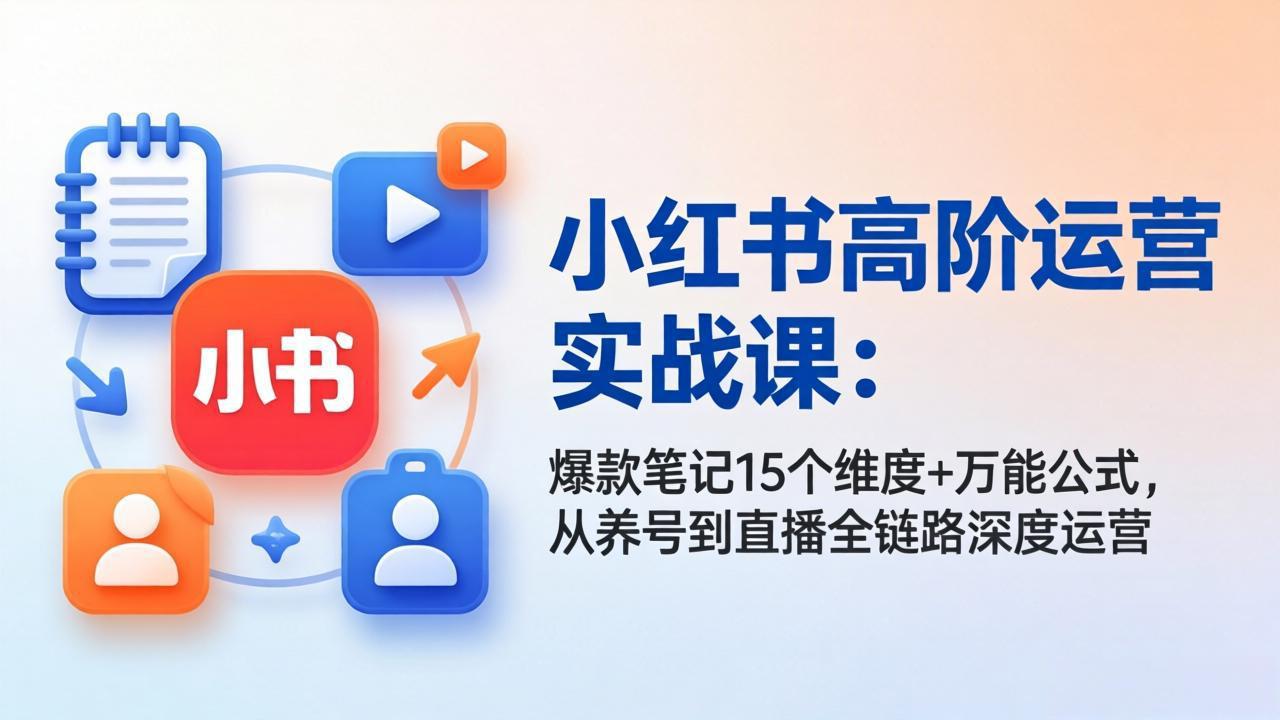 小红书高阶运营实战课：爆款笔记15个维度+万能公式，从养号到直播全链路深度运营-小目标云网创