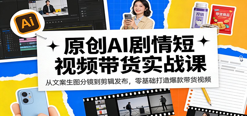 原创AI剧情短视频带货实战课：从文案生图分镜到剪辑发布，零基础打造爆款带货视频-小目标云网创