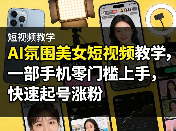 AI氛围美女短视频教学，一部手机零门槛上手，快速起号涨粉-璞创优选云网创