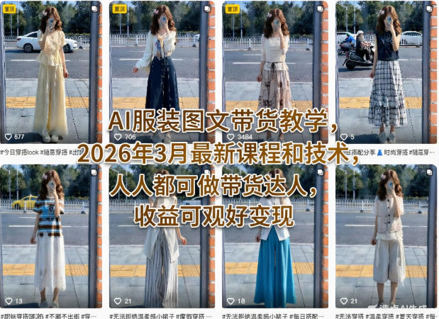 AI服装图文带货教学，2026年3月最新课程和技术，人人都可做带货达人，收益可观好变现-小目标云网创