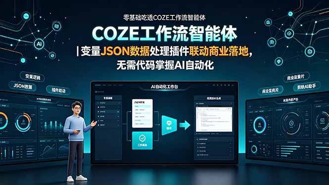 零基础吃透COZE工作流智能体｜变量JSON数据处理插件联动商业落地，无需代码掌握AI自动化-小目标云网创