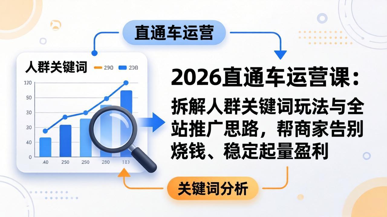 2026直通车运营课:拆解人群关键词玩法与全站推广思路,帮商家告别烧钱、稳定起量盈利-小目标云网创