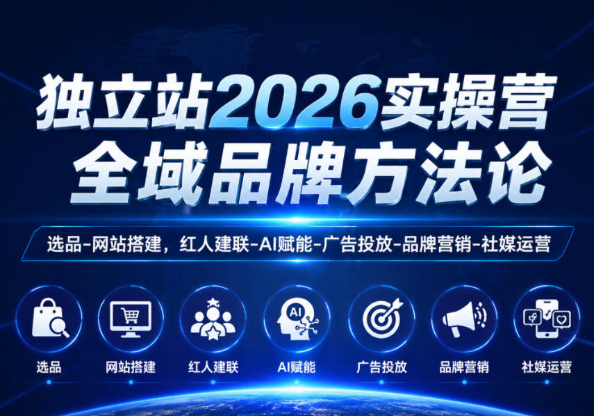 独立站2026实操营，全域品牌方法论，选品-网站搭建，红人建联-AI赋能-广告投放-品牌营销-社煤运营-创富资源库云网创