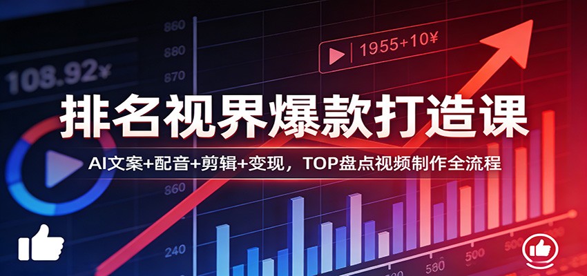 排名视界爆款打造课：AI文案+配音+剪辑+变现，TOP盘点视频制作全流程-创富资源库云网创