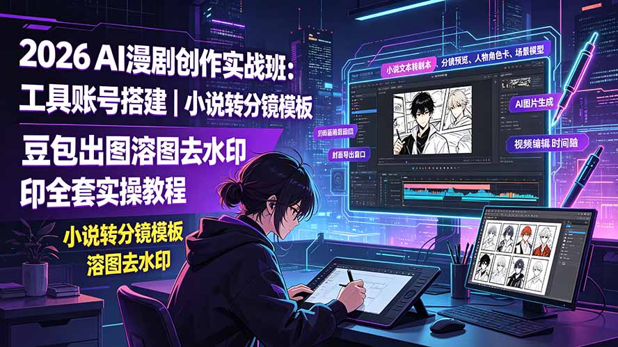 2026AI漫剧创作实战班：工具账号搭建｜小说转分镜模板｜豆包出图溶图去水印全套实操教程-小目标云网创