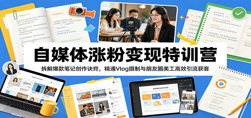 自媒体涨粉变现特训营：拆解爆款笔记创作诀窍，精通Vlog摄制与朋友圈美工高效引流获客-opc资源站