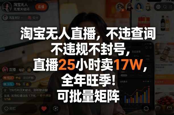 淘宝无人直播，不违规不封号，直播25小时卖17W，全年旺季！可批量矩阵【揭秘】-小目标云网创