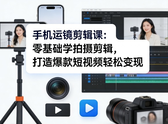 手机运镜剪辑课：零基础学拍摄剪辑，打造爆款短视频轻松变现-极速搞钱云网创