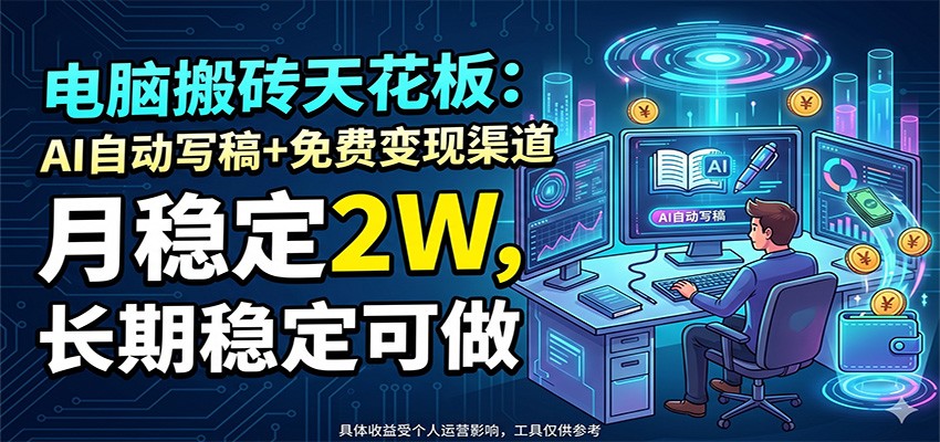 电脑搬砖天花板：AI自动写稿+免费变现渠道，月稳定2W，长期稳定可做-opc资源站