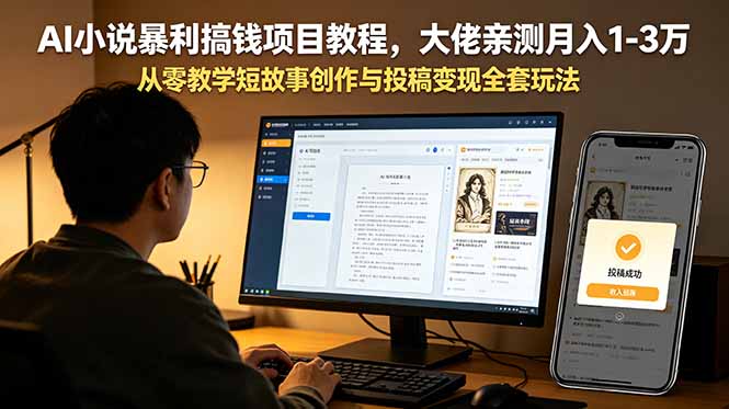AI小说暴利搞钱项目教程，大佬亲测月入1-3万，从零教学短故事创作与投稿变现全套玩法-小目标云网创