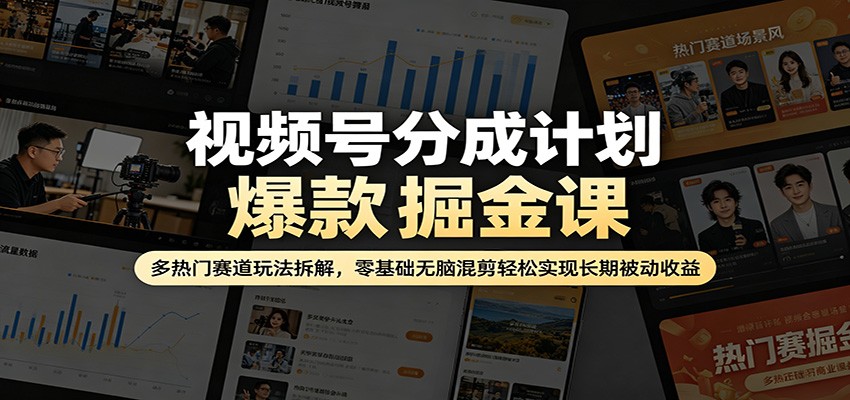 视频号分成计划爆款掘金课：多热门赛道玩法拆解，零基础无脑混剪轻松实现长期被动收益-创富云网创