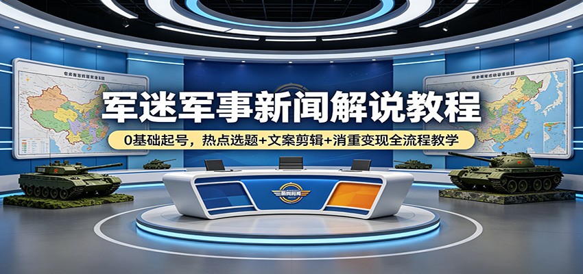 军迷军事新闻解说教程：0基础起号，热点选题+文案剪辑+消重变现全流程教学-小目标云网创