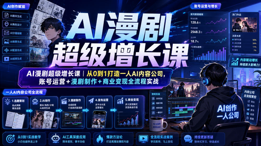 AI漫剧超级增长课|从0到1打造一人AI内容公司,账号运营+漫剧制作+商业变现全流程实战-灵感工坊云网创