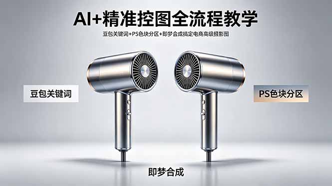 AI+精准控图全流程教学 豆包关键词+PS色块分区+即梦合成搞定电商高级摄影图-个创网云网创