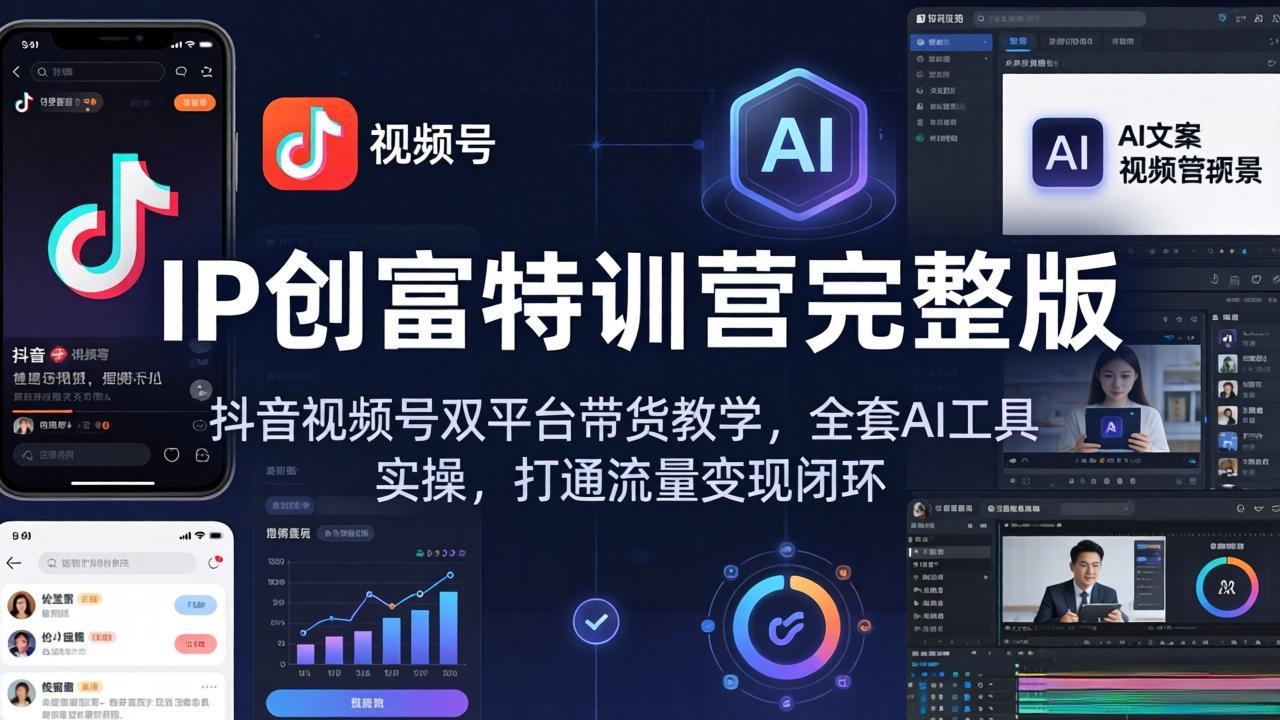 IP创富特训营完整版：抖音视频号双平台带货教学，全套AI工具实操，打通流量变现闭环-创富云网创