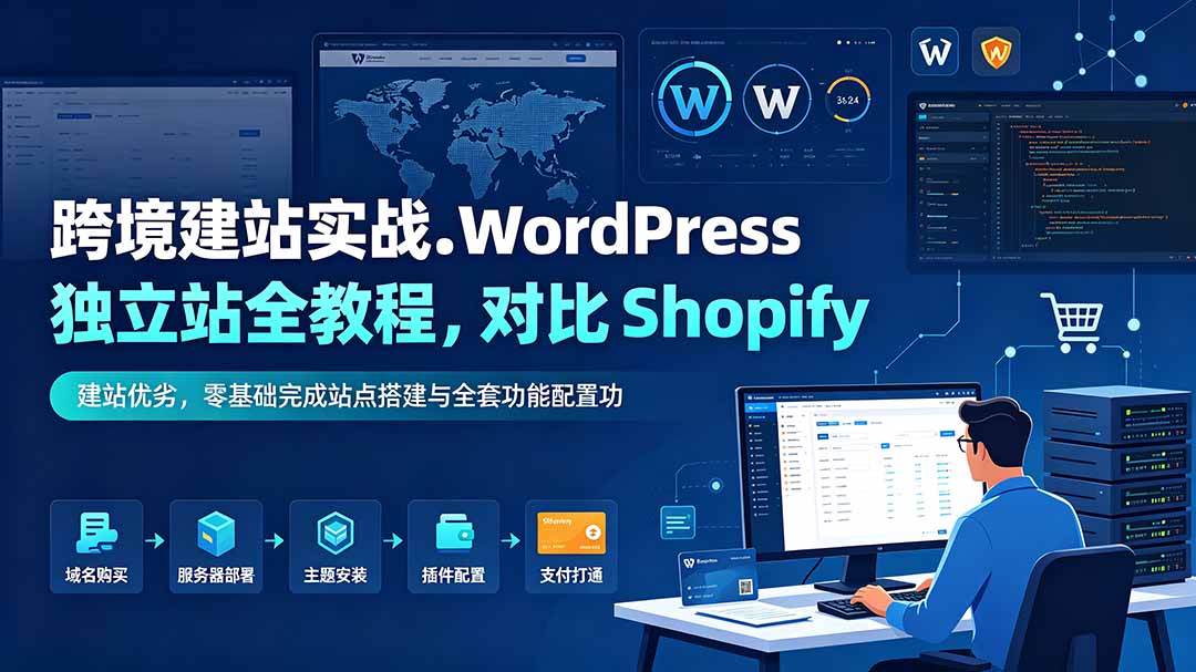 跨境建站实战：WordPress 独立站全教程，对比 Shopify 建站优劣，零基础完成站点搭建与全套功能配置-小目标云网创