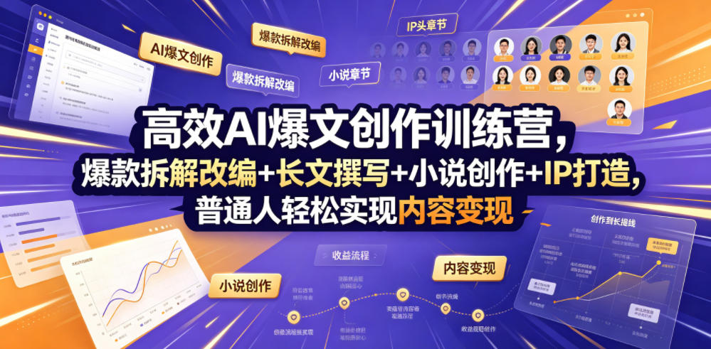 高效AI爆文创作训练营，爆款拆解改编+长文撰写+小说创作+IP打造，普通人轻松实现内容变现-小目标云网创