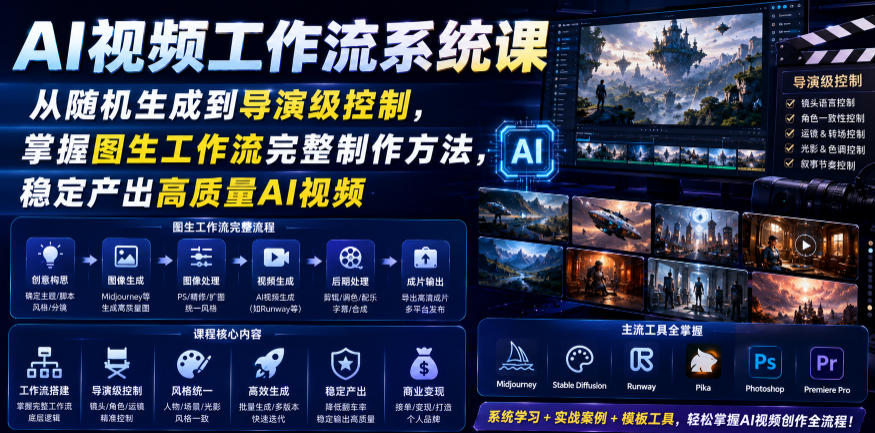 AI视频工作流系统课,从随机生成到导演级控制,掌握图生工作流完整制作方法,稳定产出高质量AI视频-网创联盟云网创