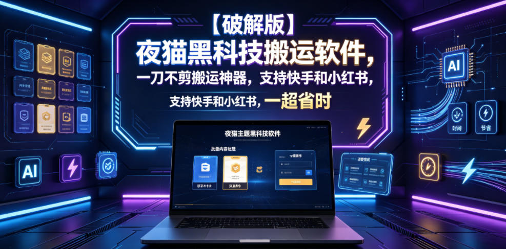 【破解版】夜猫黑科技搬运软件,一刀不剪搬运神器,支持快手和小红书,一键搬运超省时!-小目标云网创