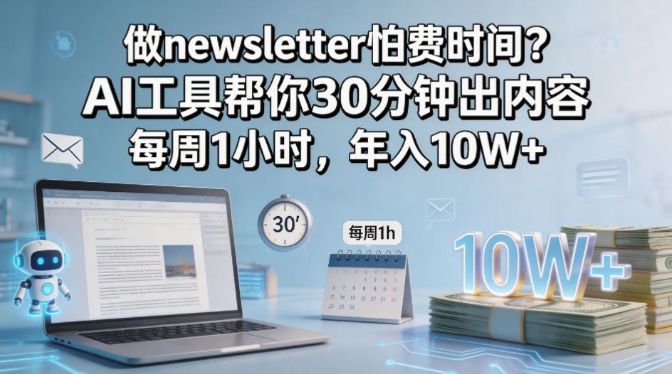 做newsletter怕费时间？AI工具帮你30分钟出内容，每周1小时，年入10W+！【原创双语字幕】-创富资源库云网创
