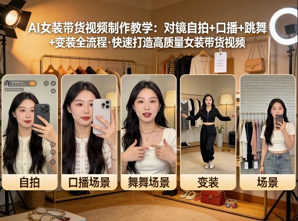 AI女装带货视频制作教学，对镜自拍、口播、跳舞、变装全流程，快速打造高质量女装带货视频-璞创优选云网创