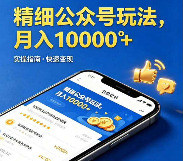 精细化公众号玩法，我们给你提供文章，你来负责发布，收益可观，月入1W+【揭秘】-创富资源库云网创