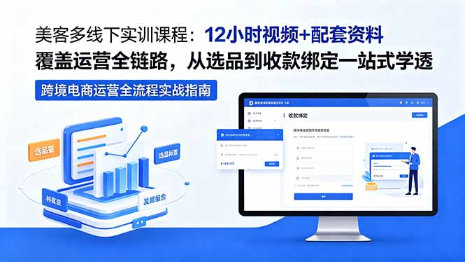 美客多线下实训课程：12小时视频+配套资料覆盖运营全链路，从选品到收款绑定一站式学透-启微空间