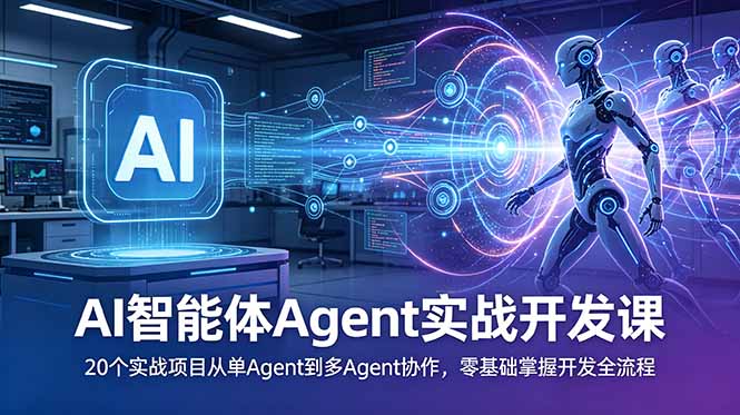 AI智能体Agent实战开发课:20个实战项目从单Agent到多Agent协作,零基础掌握开发全流程-极速搞钱云网创