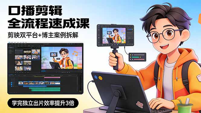 口播剪辑全流程速成课，剪映双平台+博主案例拆解，学完独立出片效率提升3倍-小目标云网创
