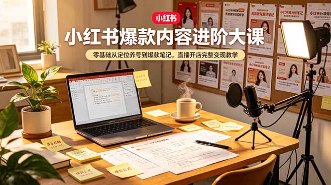 小红书爆款内容进阶大课，零基础从定位养号到爆款笔记，直播开店完整变现教学-启微空间