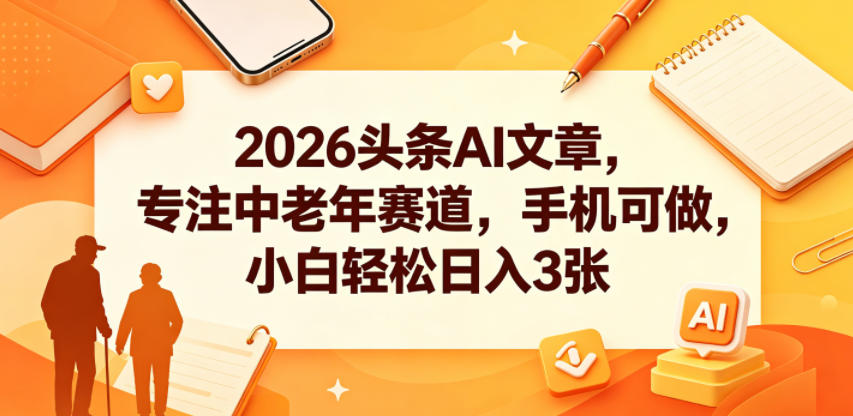 2026头条AI文章，专注中老年赛道，手机可做，小白轻松日入3张-启微空间
