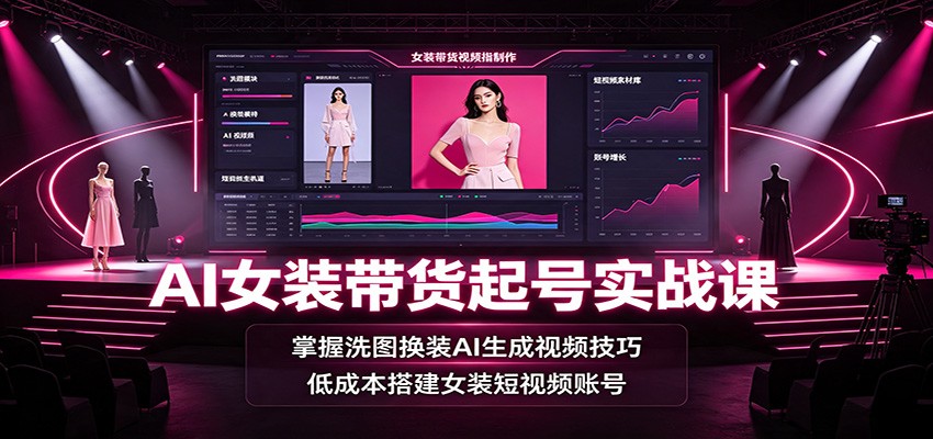 AI女装带货起号实战课:掌握洗图换装AI生成视频技巧,低成本搭建女装短视频账号-小目标云网创
