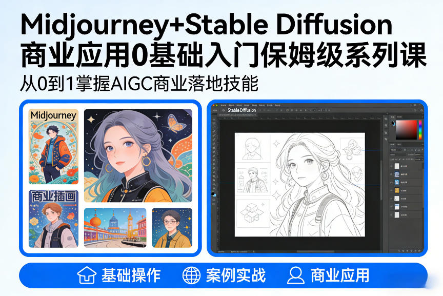 AIGC商业应用Midjourney+Stable Diffusion教程，0基础入门保姆级系列课-小目标云网创