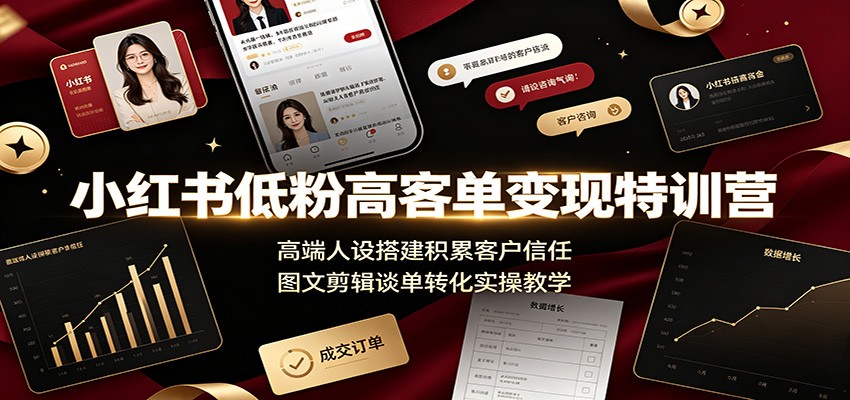 小红书低粉高客单变现特训营：高端人设搭建积累客户信任，图文剪辑谈单转化实操教学-小目标云网创