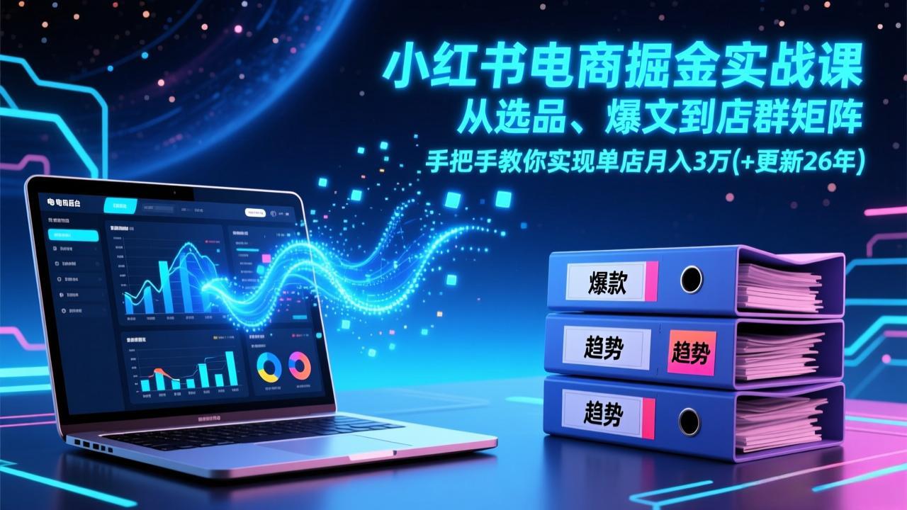 小红书电商掘金实战课，从选品、爆文到店群矩阵，手把手教你实现单店月入3万+(更新26年-小目标云网创