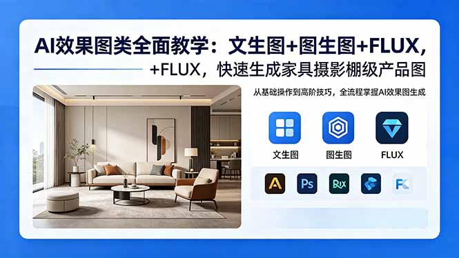AI效果图类全面教学：文生图+图生图+FLUX，快速生成家具摄影棚级产品图-沐沐云网创