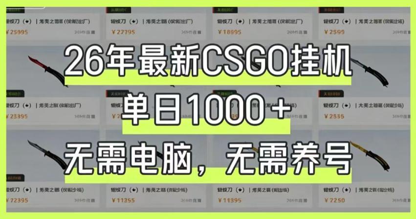 26年最新CSGO挂G系统，单日1000+，无需电脑，无需养号，0基础可上手【揭秘】-小目标云网创