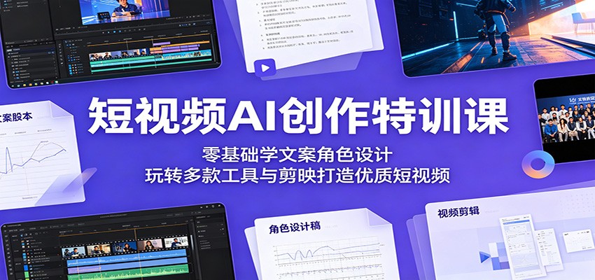 短视频AI创作特训课：零基础学文案角色设计，玩转多款工具与剪映打造优质短视频-网创商城