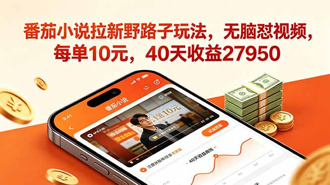 番茄小说拉新野路子玩法，无脑怼视频，每单10元，40天收益27950-灵感工坊云网创