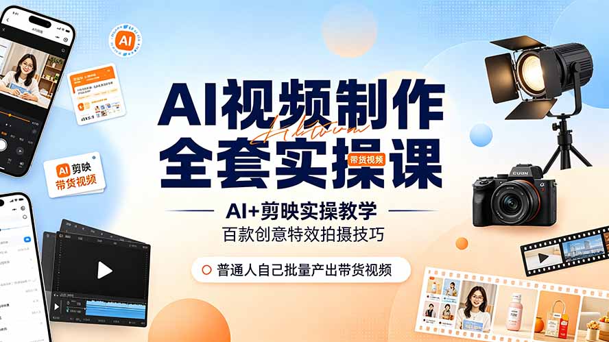 AI视频制作全套实操课，多款AI工具搭配剪映教学，百种特效运镜拍摄实操，抖音账号带货运营全覆盖-小目标云网创