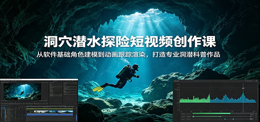 洞穴潜水探险短视频创作课：从软件基础角色建模到动画跟踪渲染，打造专业洞潜科普作品-小目标云网创