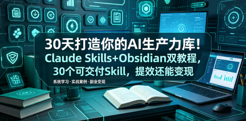 30天打造你的AI生产力库！Claude Skills+Obsidian 双教程，30 个可交付 Skill，提效还能变现-小目标云网创