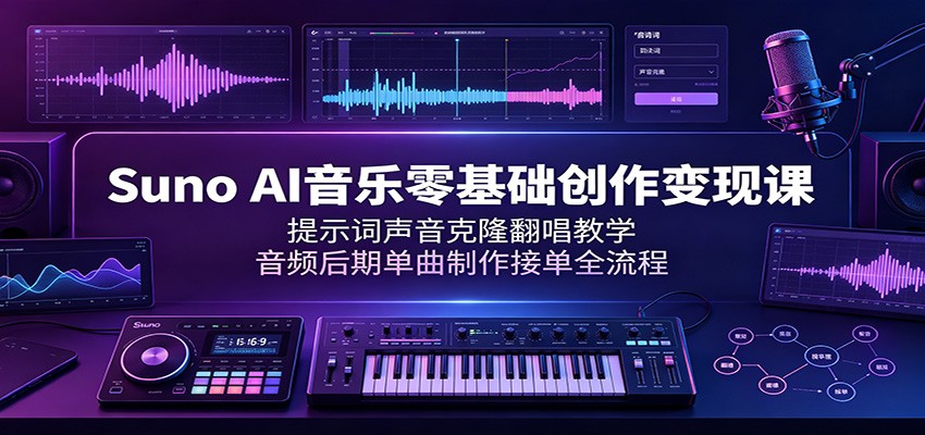 Suno AI音乐零基础创作变现课：提示词声音克隆翻唱教学，音频后期单曲制作接单全流程-小目标云网创