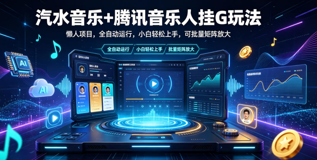 汽水音乐+腾讯音乐人挂G玩法,懒人项目,全自动运行,小白轻松上手,可批量矩阵放大【揭秘】-小目标云网创