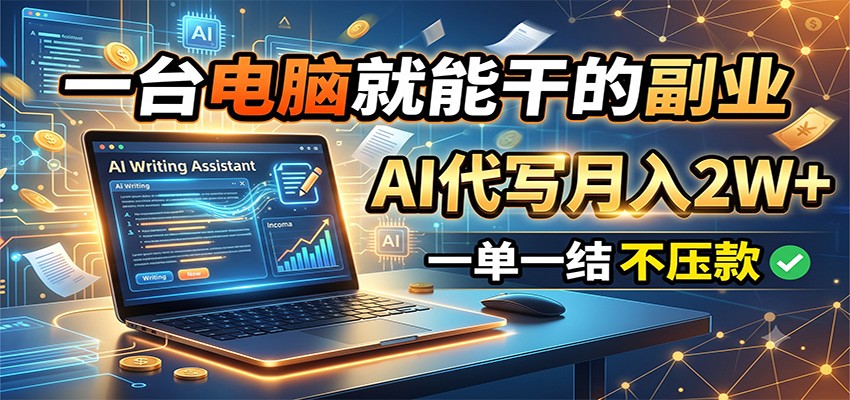 一台电脑就能干的副业，AI代写月入2W+，一单一结不压款-小目标云网创