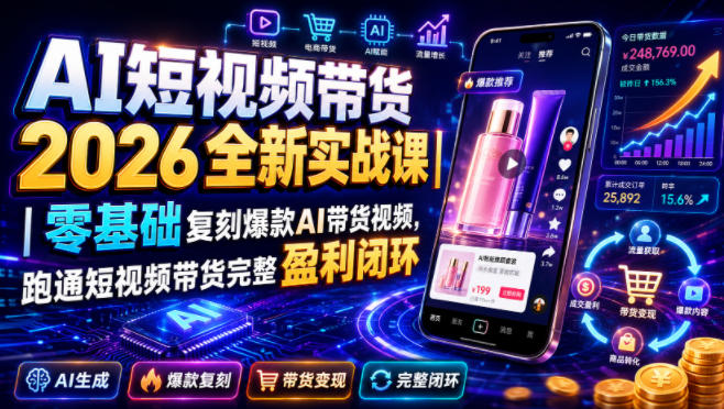 AI短视频带货2026全新实战课｜零基础复刻爆款AI带货视频，跑通短视频带货完整盈利闭环-小目标云网创