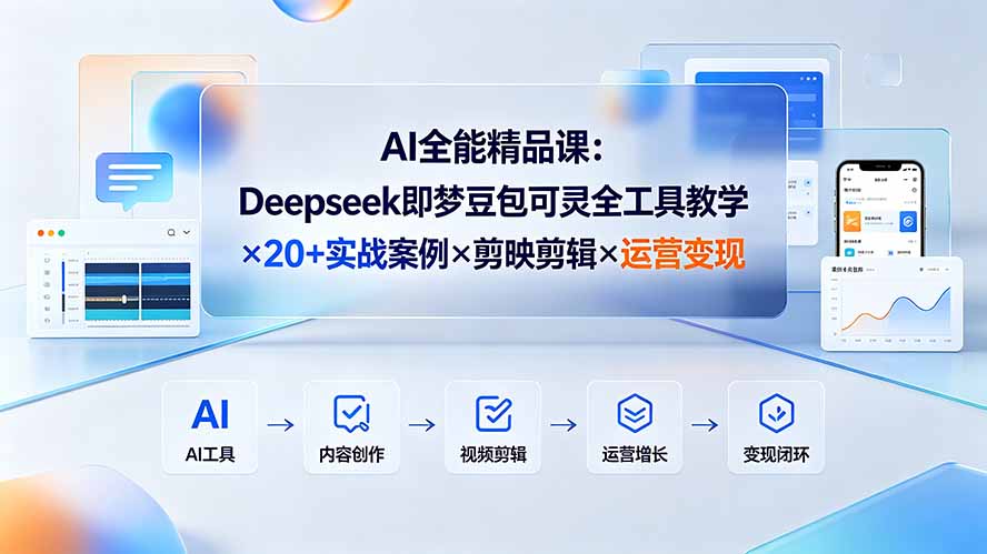AI全能精品课:Deepseek即梦豆包可灵全工具教学×20+实战案例×剪映剪辑×运营变现-小目标云网创