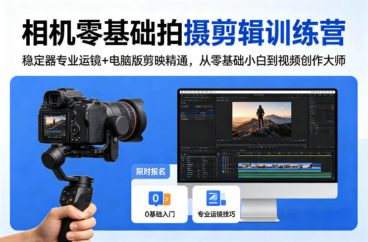 相机零基础拍摄剪辑训练营：稳定器专业运镜+电脑版剪映精通，从零基础小白到视频创作大师-小目标云网创