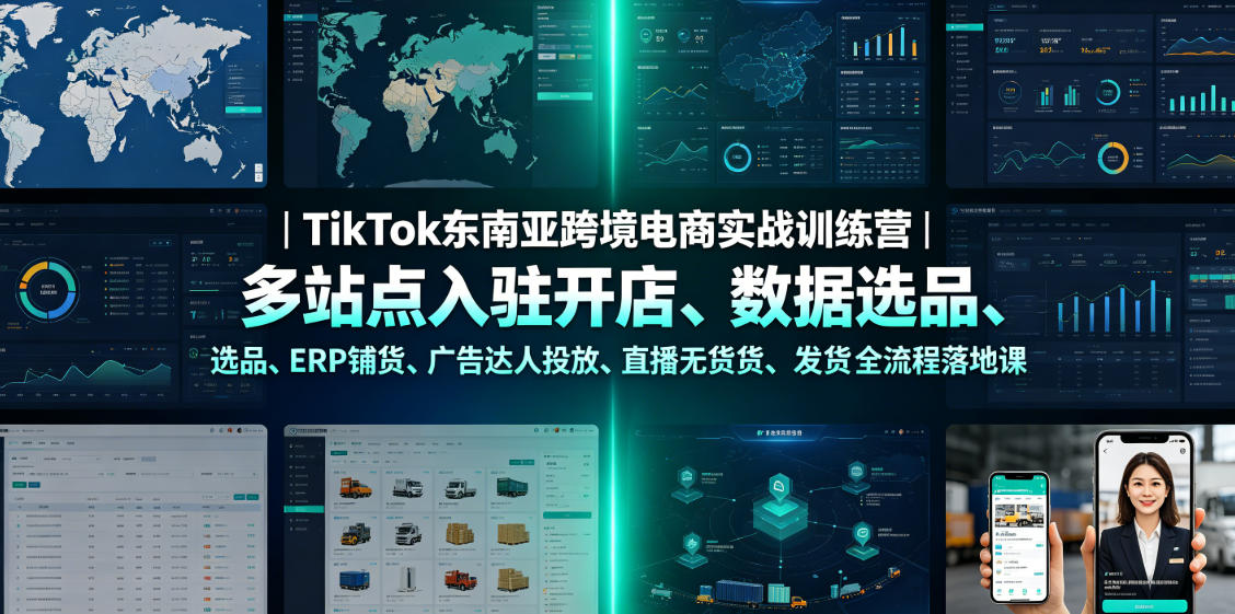 TikTok东南亚跨境电商实战训练营｜多站点入驻开店、数据选品、ERP铺货、广告达人投放、直播无货源发货全流程落地课-灵感工坊云网创