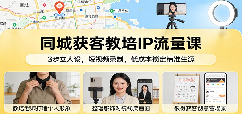 同城获客教培IP流量课：3步立人设，短视频录制，低成本锁定精准生源-小目标云网创